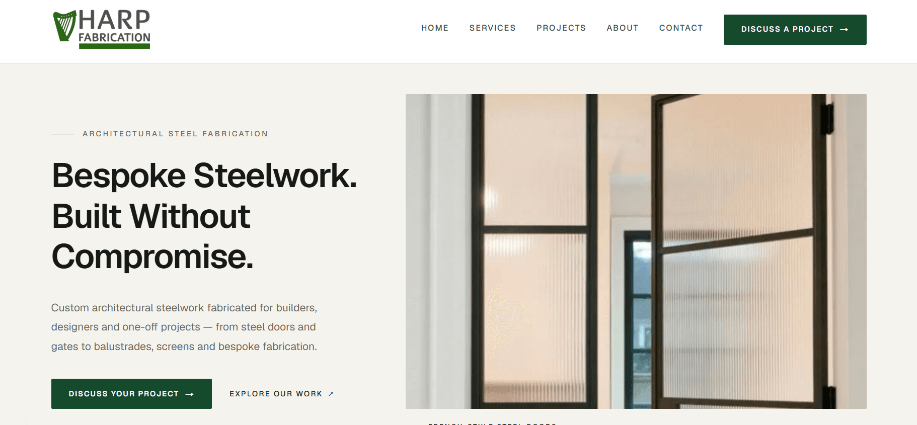 Harp Fabrication website preview
